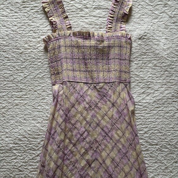 Ganni Ruffled Seersucker Midi Dress - Size 36 - Picture 3 of 5